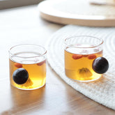 Kuber Industries 2 Pcs Borosilicate Glass Coffee Cups | Cup with Wooden Ball Handle | High Heat Resistant | Microwave and Dishwasher Safe | 120 ML | Pack of 1 | Transparent